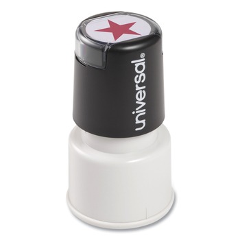 MAILING PACKING AND SHIPPING | Universal UNV10081 Pre-Inked/Re-Inkable STAR Round Message Stamp - Red Ink