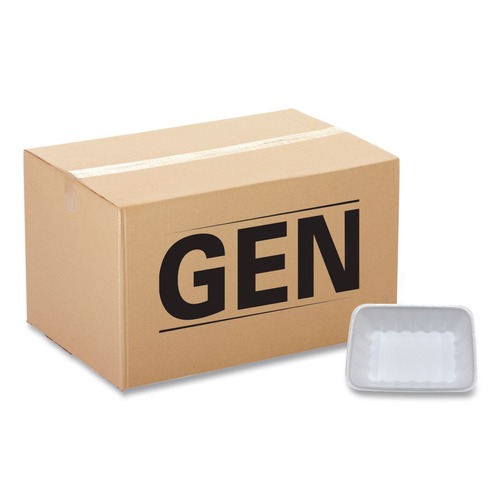 Food Trays, Containers, and Lids | GEN 42WH 8.75 in. x 6.32 in. x 2.25 in. #42K Meat Trays - White (252/Carton) image number 0