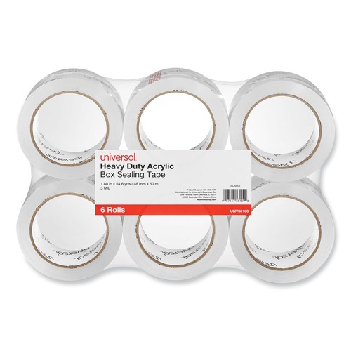 Tapes | Universal UNV33100 Heavy-Duty Acrylic 1.88 in. x 54.6 yds. 3 in. Core Box-Sealing Tape - Clear (6/Pack) image number 0