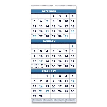 House of Doolittle 3646 14-Month: Dec 2025 to Jan 2027 8 in. x 17 in. Vertical Orientation Recycled Three-Month Format Wall Calendar - White Sheets