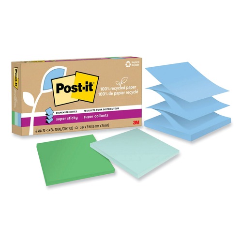 Sticky Notes & Post it | Post-it Notes Super Sticky R330R-6SST 3 in. x 3 in. 100 Percent Recycled Paper Super Sticky Notes - Oasis (6-Pads/Pack) image number 0