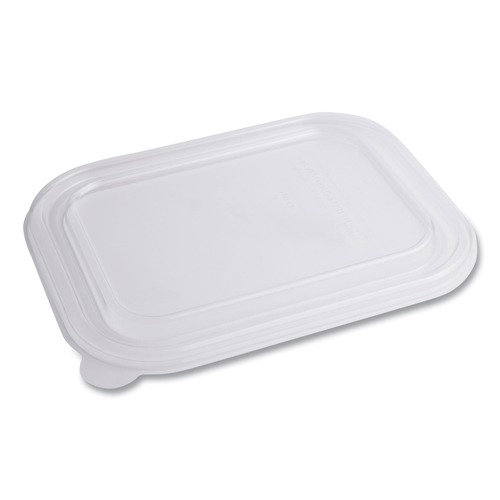 Food Trays, Containers, and Lids | World Centric TRLCS10 7.8 in. x 10.2 in. x 0.5 in. Plastic Lids for TRSC60 Fiber Containers - Clear (400/Carton) image number 0