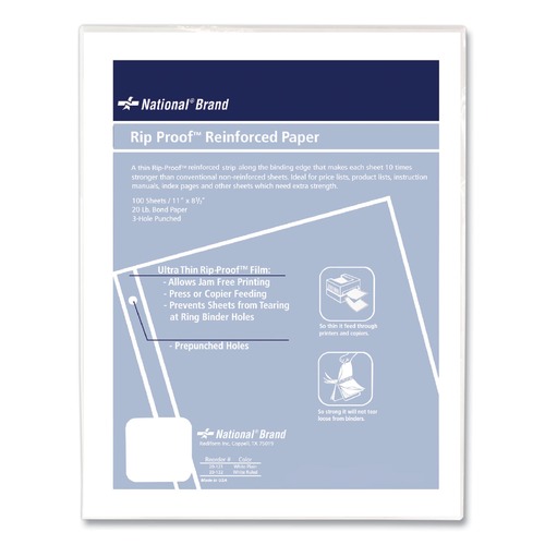 Notebooks & Pads | National 20121 8.5 in. x 11 in. 3-Hole Rip Proof Unruled Reinforced Filler Paper (100/Pack) image number 0