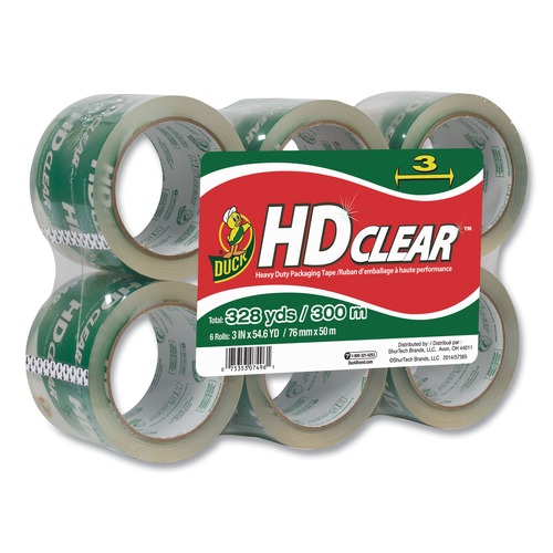 Tapes | Duck 307352 3 in. x 54.6 yds 3 in. Core Heavy-Duty Carton Packaging Tape - Clear (6/Pack) image number 0
