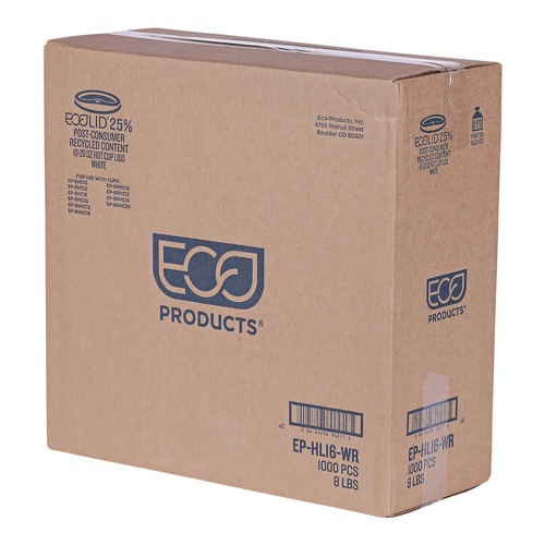  | Eco-Products EP-HL16-WR EcoLid 25 Percent Recycled Content Plastic Hot Cup Lid Fits 10 oz. to 20 oz. Hot Cups - White (1000/Carton) image number 0