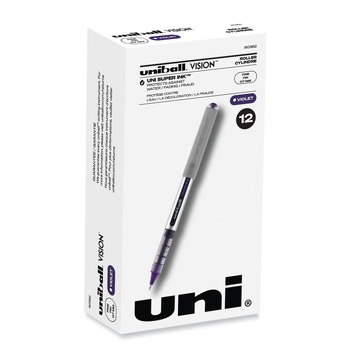 uni-ball 60382 VISION 0.7 mm Stick Roller Ball Pen - Violet Ink/Silver/Violet/Clear Barrel/Fine (1-Dozen)