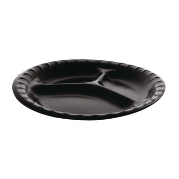 Pactiv Corp. YCI811130000 9 in. Diameter 3-Compartment Placesetter Deluxe Laminated Foam Dinnerware Plate - Black (200/Carton)