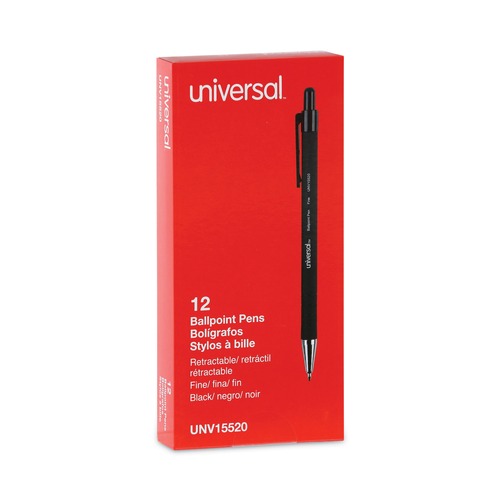 Pens | Universal UNV15520 0.7 mm Fine Retractable Ballpoint Pen - Black (1 Dozen) image number 0