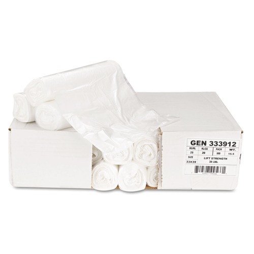Trash Bags | Boardwalk Z6639LN GR1 33 Gallon 9 mic 33 in. x 39 in. High-Density Can Liners - Natural (25 Bags/Roll, 20 Rolls/Carton) image number 0