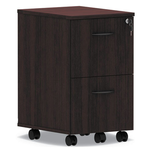 Office Carts & Stands | Alera ALEVA582816MY 15.38 in. x 20 in. x 26.63 in. Valencia Series 2-Drawer Mobile Pedestal - Mahogany image number 0