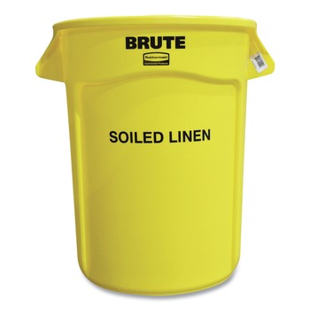 Rubbermaid Commercial SMFG263294YEL Brute 32 gal (Soiled Linen) Imprint Plastic Vented Container - Round Yellow