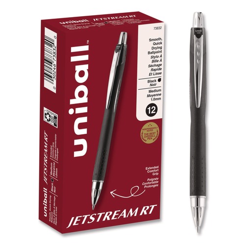 Pens | uni-ball 73832 Jetstream 1 mm Retractable Hybrid Gel Pen - Black Ink/Black/Silver Barrel/Bold (1-Dozen) image number 0