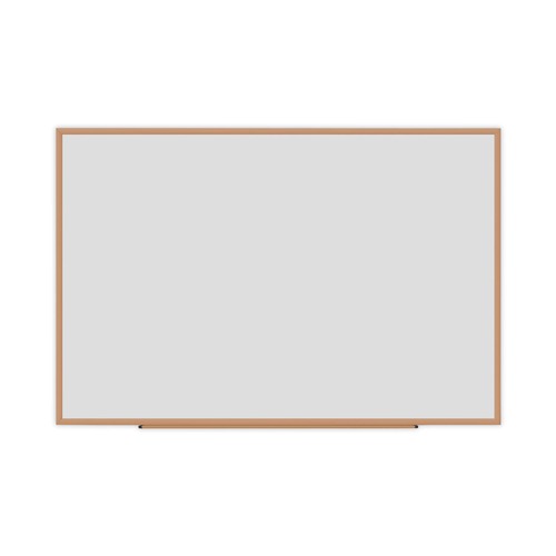 White Boards | Universal UNV43621 72 in. x 48 in. Deluxe Melamine Dry Erase Board - Melamine White Surface, Oak Fiberboard Frame image number 0