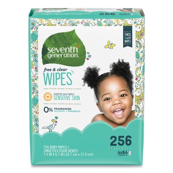 HAND WIPES | Seventh Generation SEV 34219CT 7 in. x 7 in. Free and Clear Baby Wipes Refill - Unscented, White (3 Packs/Carton)