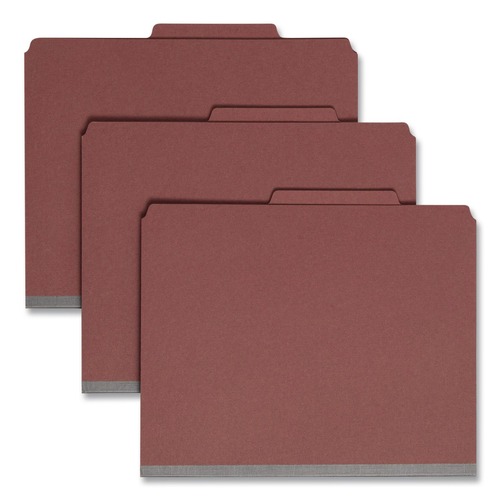File Folders | Smead 14075 2/5-Cut Tab Pressboard Classification Folders with 6 SafeSHIELD Fasteners - Letter Size/Red (10/Box) image number 0