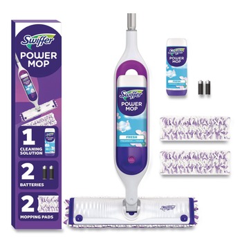 Swiffer 80714901 15.4 in. x 5.3 in. White/Purple Cloth Head PowerMop Starter Kit and 26 in. Silver Aluminum Handle