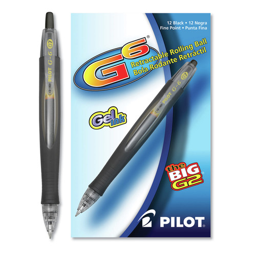 Pens | Pilot 31401 G6 Fine 0.7 mm Retractable Gel Pen - Black Ink/Black Barrel (1-Dozen) image number 0