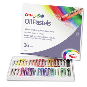 ARTS AND CRAFTS | Pentel PHN-36 0.38 in. x 2.38 in. Oil Pastel Set With Carrying Case - Assorted Colors (36/Set)