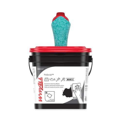 Hand Wipes | WypAll 91371 Power Clean ProScrub 9.5 in. x 12 in. Pre-Saturated Wipes - Citrus Scent, Green (75/Bucket) image number 0