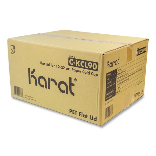 Cups and Lids | Karat C-KCL90 12 oz. to 22 oz. Cold Cups Flat PET Plastic Lids - Clear (1000/Carton) image number 0