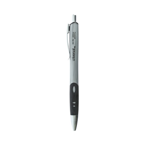 Pens | Universal 39724 0.7 mm. Medium Comfort Grip Retractable Gel Pen - Black Ink, Gray/Black/Silver Barrel (36/Pack) image number 0