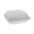 Food Trays, Containers, and Lids | Pactiv Corp. YCN808030000 EarthChoice SmartLock 8.31 in. x 8.35 in. x 3.1 in. Microwaveable MFPP 3-Compartment Hinged Lid Containers - White (200/Carton) image number 2