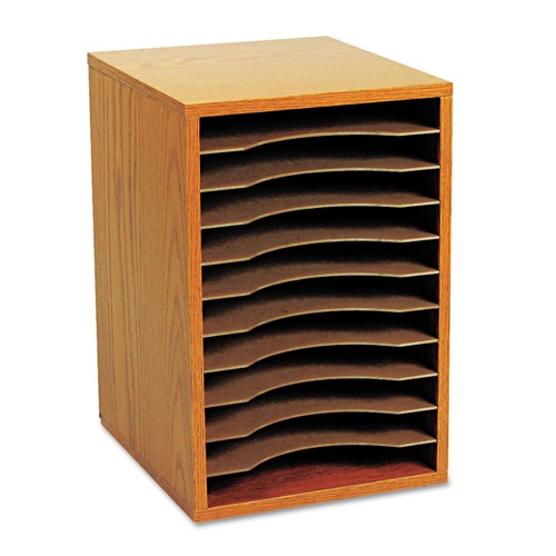 Office Filing Cabinets & Shelves | Safco 9419MO 11 Compartments 10.63 in. x 11.88 in. x 16 in. Wood Vertical Desktop Sorter - Medium Oak image number 0