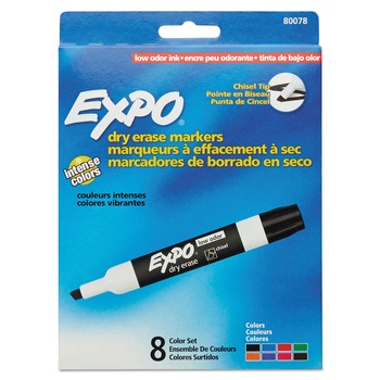 EXPO 80078A Broad Chisel Tip Low-Odor Dry-Erase Marker - Assorted Colors (8/Set)