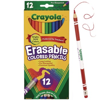 Crayola 684412 3.3 mm 2B Erasable Color Pencil Set - Assorted Lead and Barrel Colors (12/Box)