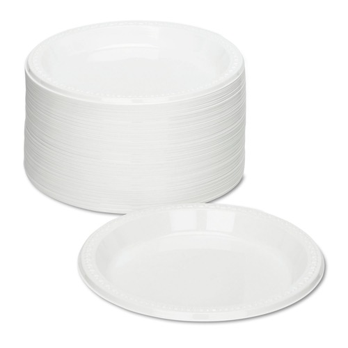 Bowls and Plates | Tablemate 9644WH 9 in. Diameter Plates Plastic Dinnerware - White (500/Carton) image number 0