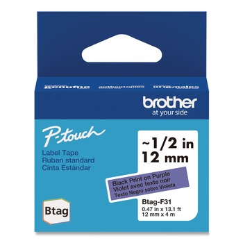 OFFICE AND OFFICE SUPPLIES | Brother P-Touch BTAGF31 0.47 in. x 13.1 ft. Genuine P-Touch BTAG Label Tapes - Black on Purple