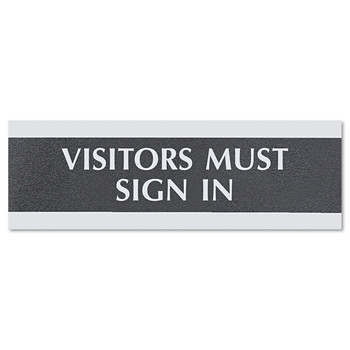 Headline Sign 4763 Century Series 9 in. x 3 in. Visitors Must Sign In Office Sign - Black/Silver