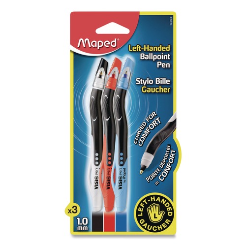 Pens | Maped Helix 224324 Visio Medium 1 millimeter Stick Left-Handed Ballpoint Pen - Assorted Ink/Barrel Colors (3/Pack) image number 0