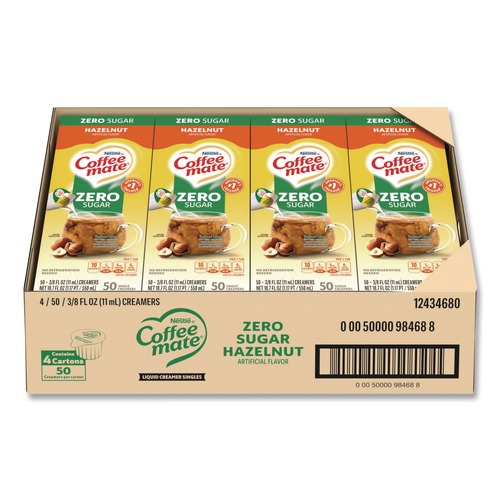 Condiments | Coffee-Mate 12434680 0.38 oz Mini Cups Liquid Coffee Creamer - Zero Sugar Hazelnut (200/Carton) image number 0