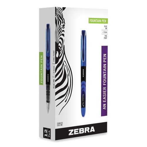 Pens | Zebra 48320 Fine 0.6 mm Fountain Pen - Blue Ink, Black/Blue Barrel (1 Dozen) image number 0
