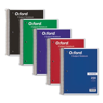 Oxford 65581 11 in. x 8.5 in. Sheets 3-Hole Punch 5 Subject College Rule Coil-Lock Wirebound Notebook - Randomly Assorted Cover Color
