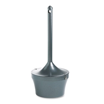 SMOKING RECEPTACLES | Rubbermaid Commercial FGR1639EHGR 16 in. x 38.75 in. 4.5 gal. Aladdin Round Steel Smokers' Station - Charcoal