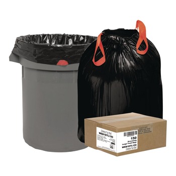 Draw 'n Tie 1518607 Drawstring 33 Gallon 1.2 mil 33.5 in. x 38 in. Heavy-Duty Trash Bags - Black (150/Box)