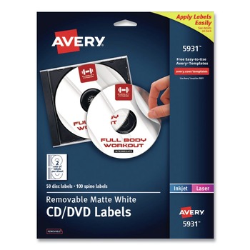Avery 05931 Laser CD Labels - Matte White (50/Pack)