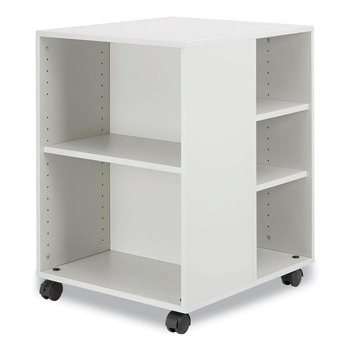 Durable 311302 20.79 in. x 23.31 in. x 29.45 in. 6 Shelves Wood Flexible Multi-Functional Cart for Office Storage - White