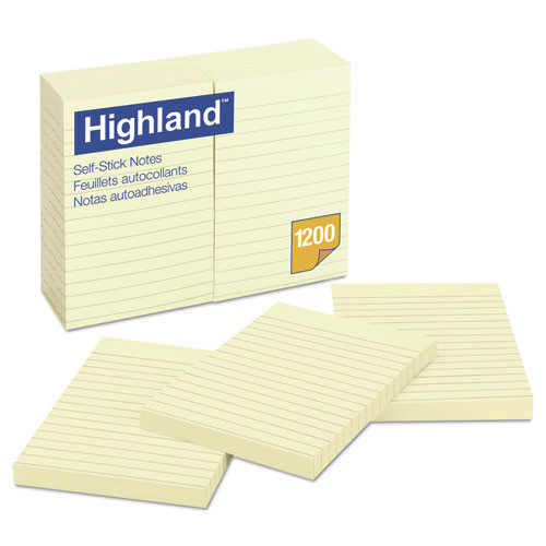 Labels | Highland 6609 4 in. x 6 in. Note Ruled Self-Stick Notes - Yellow (12/Pack) image number 0