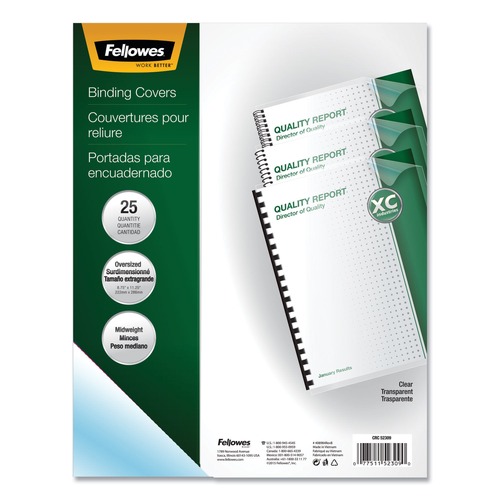 Report Covers & Pocket Folders | Fellowes Mfg Co. 52309 11.25 in. x 8.75 in. Crystals Transparent Unpunched Presentation Covers for Binding Systems with Round Corners - Clear (25/Pack) image number 0