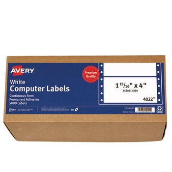 Avery 04022 1.94 in. x 4 in. Pin-Fed/Dot Matrix Printer Mailing Labels - White (5000/Box)