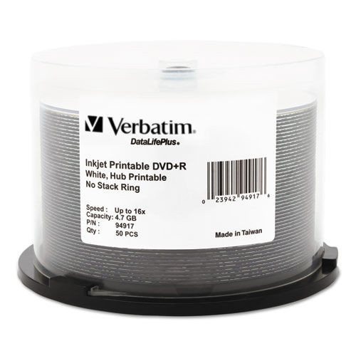 Back to School Sale | Verbatim 94917 4.7 GB 16x DVD R Recordable Disc - White (50/Pack) image number 0