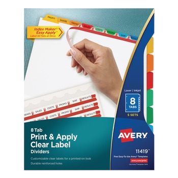 Avery 11419 8-Tab Color Tabs 11 in. x 8.5 in. Traditional Color Tabs Print and Apply Index Maker Clear Label Dividers (5/Pack)