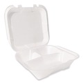 Food Trays, Containers, and Lids | Plastifar 12094 9 in. x 9 in. x 3 in. Secure Two Tab Latch Poly Bag 3 Compartments Foam Hinged Lid Container - White (200/Carton) image number 0