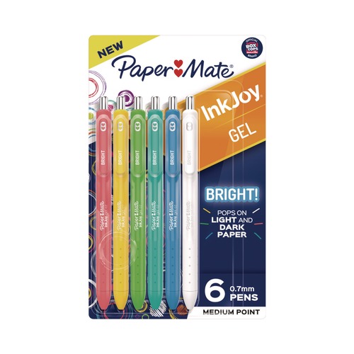 Pens | Paper Mate 2173765 0.7 mm Medium InkJoy Gel Bright Retractable Pen - Assorted Ink/Barrel Colors (6/Pack) image number 0