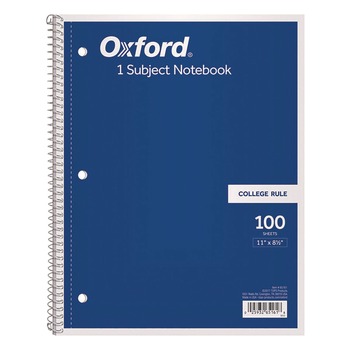 Oxford 65161 11 in. x 8.5 in. Sheets 3-Hole Punch Medium/College Rule Coil-Lock Wirebound Notebook - Randomly Assorted Cover Color