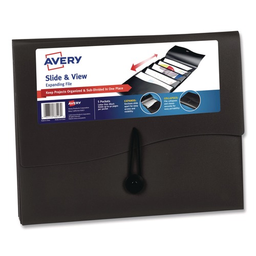 Dividers & Tabs | Avery 73517 5 Sections Cord/Hook Closure Slide and View Expanding File - Letter, Black image number 0