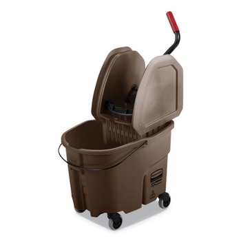 Rubbermaid Commercial FG757788BRN 35 qt. WaveBrake 2.0 Down-Press Plastic Bucket/Wringer Combos - Brown